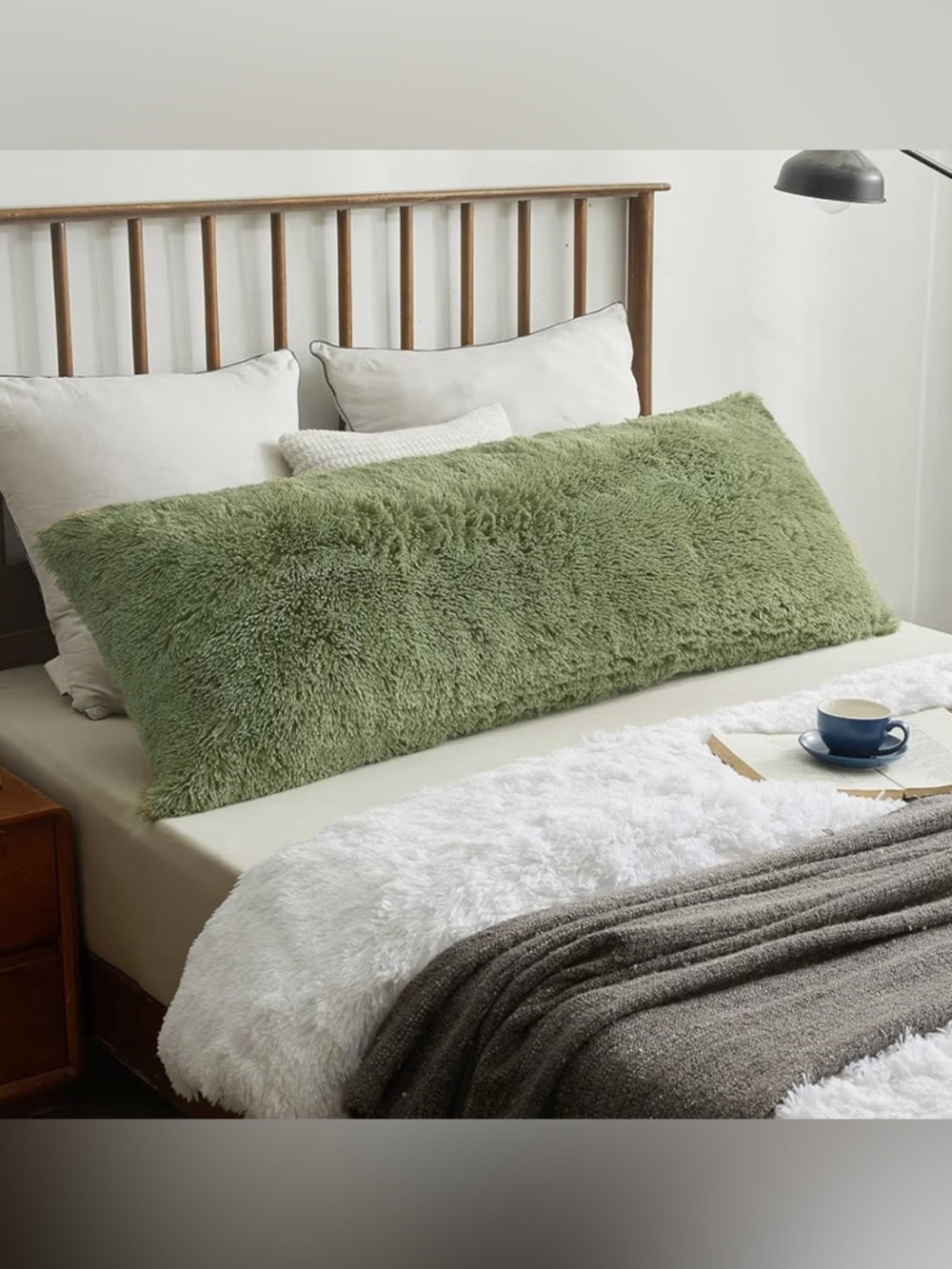 Plush Long Body Pillow Cover in Sage Green